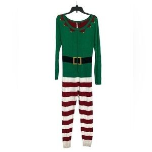 New Love by Design Christmas Elf Jumpsuit Holiday Costume Zip Up Green Red Large